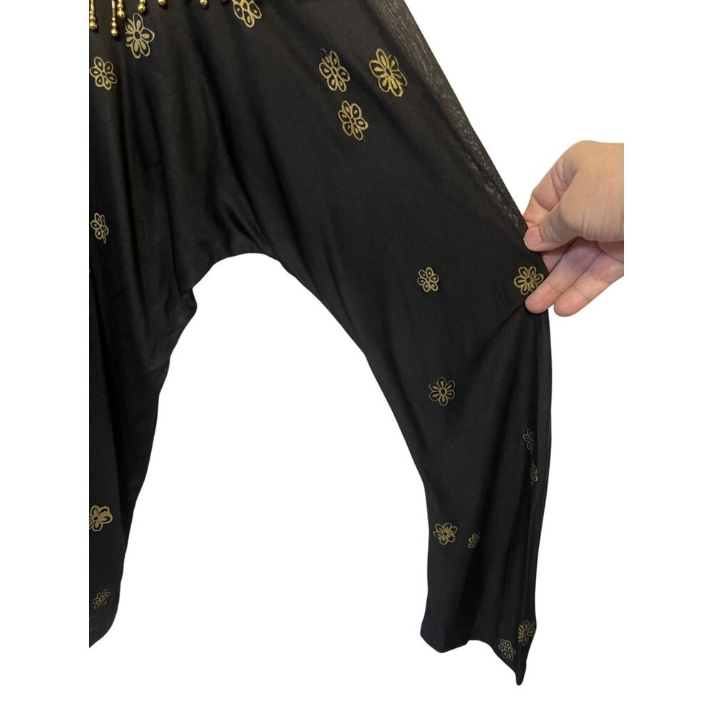 VTG Zell Ucci Bali Collection Top All Size Black & Gold Floral Beed's Party Off - Picture 8 of 8